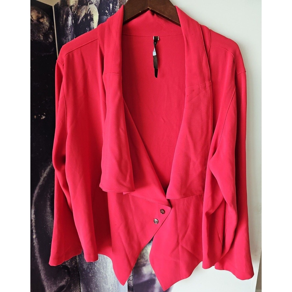 BLANQUE Women's Red Boxy Top 2 Button Shirt Jacket Triacetate Blend USA 1 M
